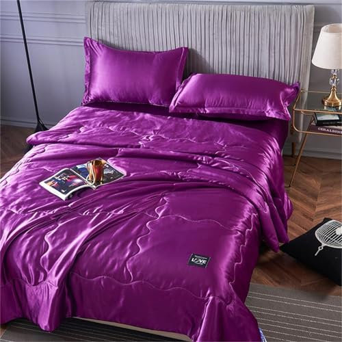 Odot Copriletto Singolo Matrimoniale Estivo, Satin Tinta Unita Copriletto Trapuntato Morbido Coperta Reversibile Trapunta Letto Multiuso Leggera Coperta Divano Copriletto Letto (2 Federe,Viola)