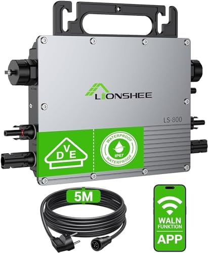 LIONSHEE Wechselrichter 800W, Wechselrichter Balkonkraftwerk mit WiFi & BT, Mikrowechselrichter mit 5M AC-Kabel, PV Wechselrichter MPPT
