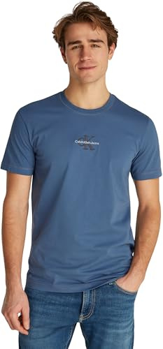 Calvin Klein Herren T-Shirt Kurzarm Monologo Tee aus Baumwolle, Blau (Vintage Indigo), XL