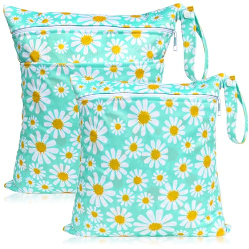 HOTLIKE Borsa Pannolini Riutilizzabile, 2 Pcs Wetbag Borsa per Pannolini Impermeabile Organizzatore Neonato Sacchetto del Pannolino con Doppia Cerniera Bambino Bag per Viaggi Spiaggia Gym (Margherita)