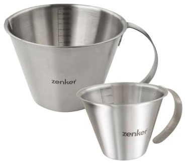 Zenker 9943250 Duo de Verres Doseurs Gradués, Verre Gradué pour Liquides, Verres Mesureurs, Verre Gradué à Pâtisserie, Acier Inoxydable, Argent, 250 ml, 1000 ml