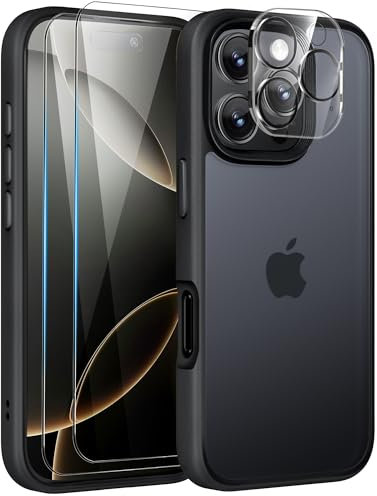 Mootobo for iPhone 16 Pro Max Case, 4 in 1 Phone Case with 2*Screen Protector + 1*Lens Protector, 10FT Military Grade Drop Protection Case with Anti-Fingerprint Matte Back 6.9 inch – Black