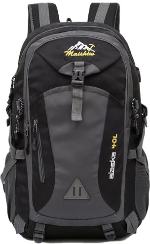 Ezmina 40L Hiking Backpack Waterproof Camping Backpack with USB Charging Port Black Hiking Daypack Travelling Backpack for Men and Women Rucksack for Climbing Outdoor Sport (Include 1*USB Cable)