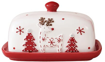 MOTUZP Beurrier en céramique avec couvercle pour plan de travail - Mode Noël - Beurrier avec couvercle pour comptoir - Beurrier 2 en 1 en céramique avec couvercle (beurrier)