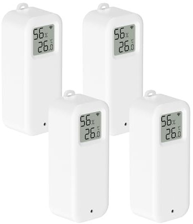PHOVOLT WLAN-Thermometer-Hygrometer-Sensor mit Digitalanzeige, kabelloser intelligenter Temperatur- und Feuchtigkeitsmonitor mit Benachrichtigungsalarm per Remote-App für Zuhause, Gewächshaus (4pack)