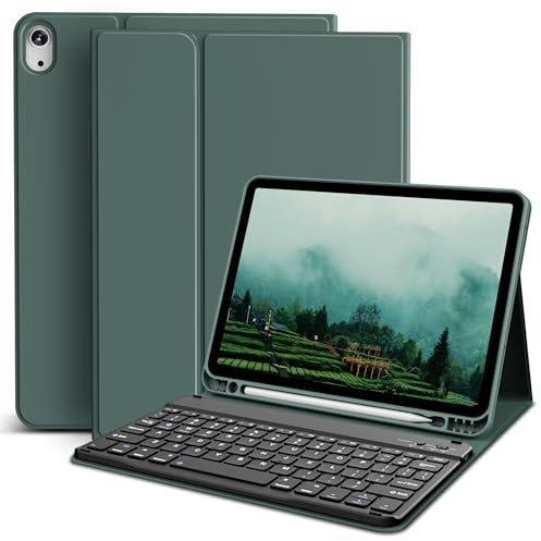 GKABXY Case with Keyboard for New iPad (A16) 10th/11th Generation, 10.9/11 inch (2022/2025) Soft TPU Back with Pen Holder, 7 Colors Backlit Detachable Folio Keyboard case, Auto Sleep/Wake, Dark Green