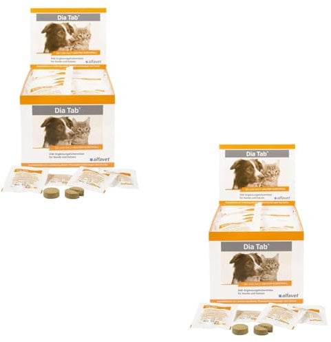 Alfavet Dia Tab | Doppelpack | 2 x 60 x 5,5 g | Diät-Ergänzungsfuttermittel für Hunde und Katzen | Zur Linderung akuter Resorptionsstörungen des Darms | Mit Prä- und Probiotika
