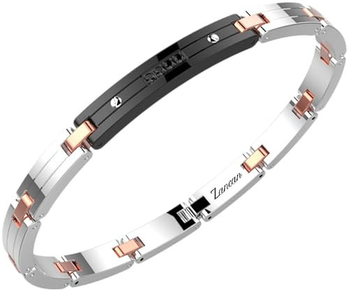 Bracciale uomo Zancan in acciaio con dettagli rosè e targa in pvd nero EHB316