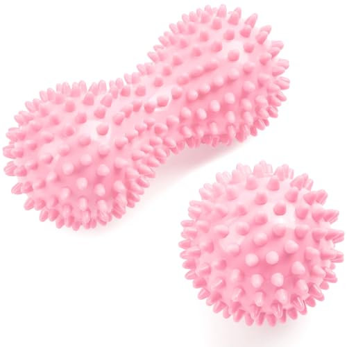 URAQT Massagebälle Faszienball, 2er Set Kleine Igelball Hart, Massagebälle zur Behandlung Von Muskelverspannungen, Massagebälle mit Noppen,für Rücken Beine Füße Hände (Rosa + Rosa)