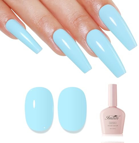 Imtiti Pastel Gel Nail Polish, Pastel Blue Gel Polish High Gloss Soak Off UV LED Spring Summer Art Manicure Salon DIY Design 10ml