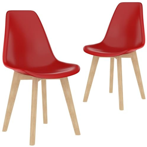 WKIEQACO Sillas de cocina y comedor, sillas de comedor, 2 unidades, plástico rojo