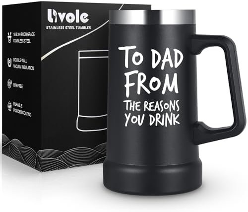 Livole Funny Mugs for Daddy, Fathers Day, Christmas, Birthday Gifts for Dad Ideas, to Dad from The Reasons You Drink, Best Daddy Gifts, 24oz Stainless Steel Beer Mug, 700ml Vacuum Wine Glass
