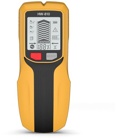 6 in 1 Leitungssucher Ortungsgerät, Digitaler Leitungssucher, Wandscanner mit HD-LCD-Display und Audioalarm zur Erkennung von Holz, Metall und Wechselstromkabeln (hellgelb)