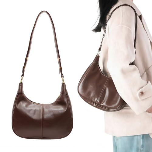 Ruispeed Kleine Hobo-Taschen für Damen Retro Halbmond Schultertasche Herbst Sanfte Umhängetasche 2025