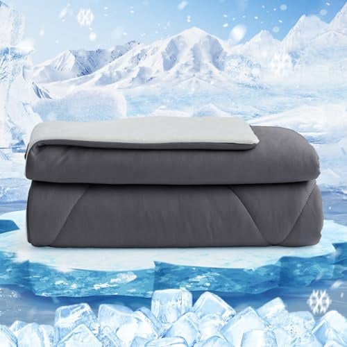 HOMFINE Kühldecke Doppelseitig Kühlende Decke - Leichte Kühldecke für Menschen Q-Max > 0,4 Sommerdecke Kühlend Selbstkühlende Sommer Decke Cooling Blanket für Bett, Grau, 200 x 220 cm