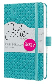 SIGEL Jolie Wochenkalender 2027 A6 petrol Hardcover Terminplaner | 7J102, Mit Gummiband, Stiftschlaufe, Einstecktasche, 174 Seiten, vegan, Buchkalender, Taschenkalender