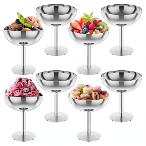Goshoppers 8er Set Edelstahl-Eisbecher mit Fuß, 200 ml für Partys & Café | Elegante Dessertschalen für Eis, Pudding, Obst und Salat – vielseitige Servierschalen, spülmaschinenfest & bruchsicher