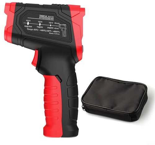 TA601A Thermomètre infrarouge sans contact, température numérique de -50 à 880 °C avec écran LCD rétroéclairé, émissivité réglable et alarme pour usage industriel