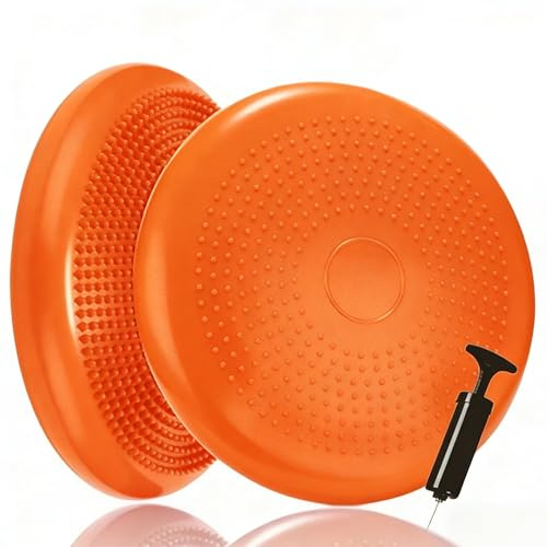 Erwachsene Balancekissen Ballsitzkissen mit Luftpumpe, Durchmesser 33cm Balance Training Yoga Matte Massage Board Physiokissen für Core, Koordination, Fitness Rückentraining Pad (Orange)