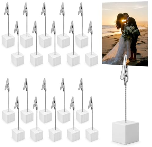 Ehanfus 20 Pièce Supports Photo avec Pinces, Porte Clips Message | Porte Photo sur Pied avec Base Pour Décoration Mariage, Fête, Bureau, Restaurant(Blanc)