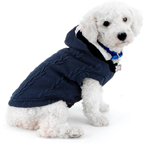 smalllee_lucky_store Hundepullover Hundestrickjacke Hoodie Wintermantel Warm Pet Kleidung für kleine Hunde Welpen Mops Französisch Bulldoggen Blau L