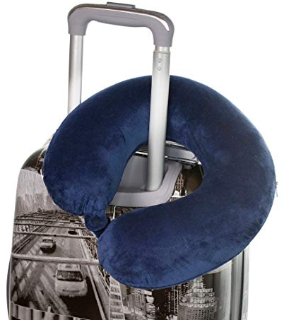 Nackenhörnchen mit Druckknopf | Nackenstütze | Nackenrolle | Reisekissen | Memory-Schaum-Füllung | waschbar - Abnehmbarer Bezug | Dunkelblau