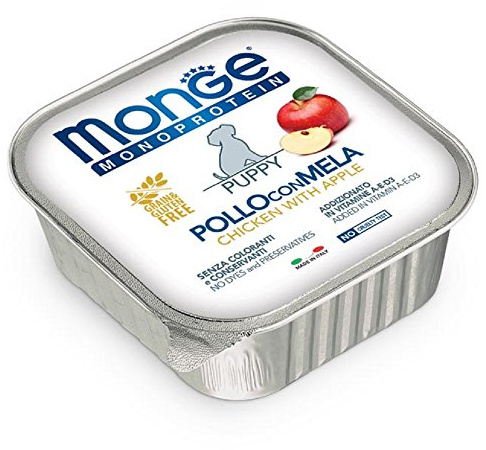 Monge Monoprotein Puppy Chicken with Apple, Nassfutter für Welpen (Welpen Futter aus Huhn und Apfel, hochwertige Rezeptur, Vitaminen A-E-D3, ohne Zuckerzusatz, getreidefrei, 150 g)