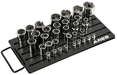 ARES 60032-36-Piece Magnetic Socket Organizer - 1/4-Inch, 3/8-Inch, and 1/2-Inch Drive Socket Rails Hold 36 Sockets and Keep Your Tool Box Organized