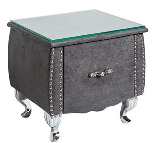 Casa Padrino Art Deco Nachttisch mit Schublade und Glasplatte Antik Grau/Silber 47 x 41 x H. 45 cm - Schlafzimmermöbel