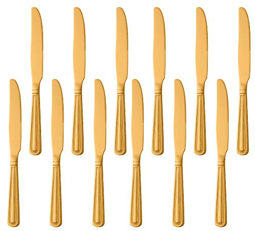 Buyer Star 12 Piece dinner Knives, Gold Stainless Steel Sharp Knife Set for Home Kitchen and Restaurant