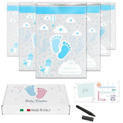Bustine Corredino Neonato Ospedale con Cartolina Nascita e Pennarello - 100% Made in Italy
