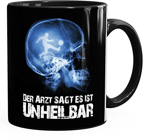 Moonworks® Kaffee-Tasse Xray Der Arzt sagt es ist unheilbar Hobby Schädel Röntgenbild Fußball soccer Fußballer Geschenk-Tasse schwarz unisize