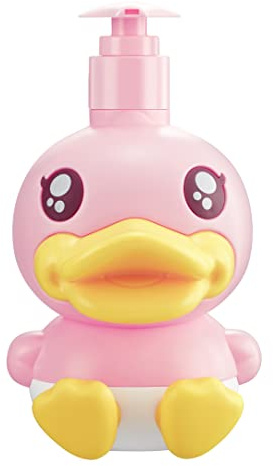 Süßer Seifenspender für Kinder, Badezimmer, Küche, Arbeitsplatte, Waschtisch, Lotion, Shampoo, Dusche, Händedesinfektionsmittel, Tier, Pinkes Enten-Thema, mit Pumpe, Badzubehör