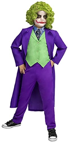 Funidelia Costume Ufficiale di Joker per bambino, giacca, gilet con colletto e cravatta e pantaloni, Taglia 5-6 anni, Supereroi, DC Comics - Completo per bambini per feste, Carnevale e Halloween