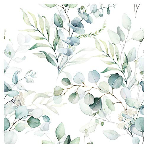 murando - Vlies Tapete Deko Panel Fototapete Blätter Natur Wanddeko 10 m Tapetenrolle Mustertapete Wandtapete modern design Dekoration - weiß grün Pflanze b-B-0567-j-a