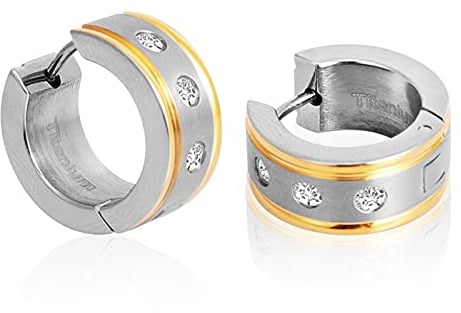 Titan Ohrringe für Empfindliche Ohren, Creolen für Männer Frauen, Hypoallergene (IP Gold+Silber 10mm)