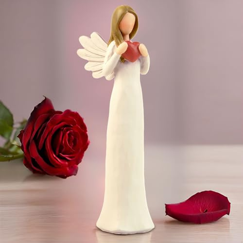 PlentifulHome Schutzengel Figur mit Herz - 19 cm Harz Engel Statue für Frauen, inspirierende Engel Geschenke zum Geburtstag, Gedenkstätte oder Lehrer Wertschätzung, Sammelfigur Wohnkultur