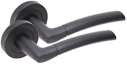 Golden Grace Indiana Style Modern Matt Black Finish Lever Latch Door Handles on Rose (1 Pair)