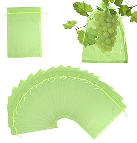 Vicloon Fruit Protection Bags, 24pcs Fruit Netting Bags with Drawstring, Garden Fruit Cover Mesh Bag Plant Fruit Protect Bag Insects Mosquito Barrier Bag for Protecting Plant Fruits(Fruit Green)