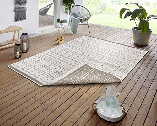 NORTHRUGS Indoor and Outdoor Cuba Rug 120 x 170 cm - Reversible Rug Weatherproof Boho Design Ethnic Pattern Runner for Balcony Patio Garden Conservatory Living Room Rug Waterproof in Linen