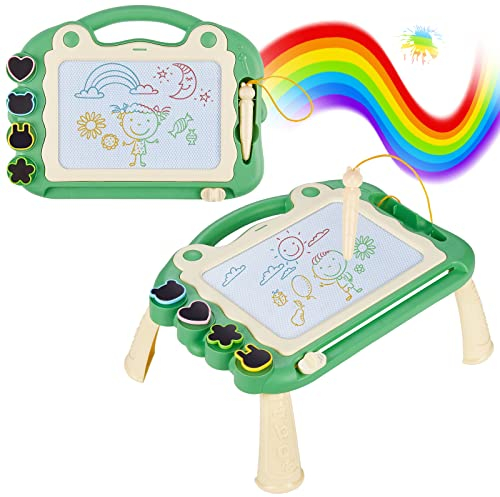 Eucomir Magnetische Maltafel Zaubertafel,Magnetische Zaubertafeln Kinder mit 4 Form Stempel,Spielzeug zum Schreiben,Malen und Lernen,23 * 30CM,für Kinder ab 3-7 Jahre Geschenk,Grün