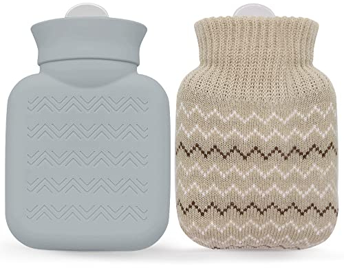 320ml Hot Water Bottle with Knited Cover, Mini Hot Water Bag for Pain Relief, Waist, Back, Neck, Shoulders, Small Leak Proof Hot Water Bottle with Removable Cover for Women, Kids, Best Gifts