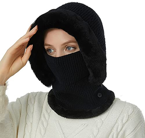 Damen Winddichter Schal Hut 2 in 1 Frauen Flanell Schalmütze Winter Warm Balaclava Ski Hat Cycling Hat Scarf Headwear Cap Ohrschutz Winddicht Hut Schal