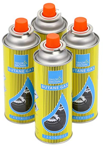 Taylor & Brown 4 Pack Butane Gas Bottles Canister Cartridge Canisters Cylinder | for Camping Stove Cooker, Heater, Barbecue or BBQ, Weed Burner, Kitchen Blow Torch