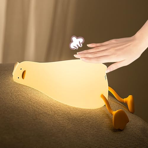 XRR Nachtlicht Kinder, LED Nachttischlampe Babyzimmer 3 Lichtmodi Nachtlicht Baby USB Aufladbar LED Nachtlicht ente für indzimmer, Zimmer Dekor, Schlafzimmer(Flachlegende Ente)