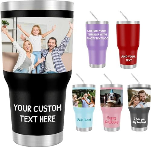 UNIQUILLING Personalised Travel Mug with Picture &Text-Personalised Coffee Travel Mug with Photo 30Oz-Gifts for Dad Fathers Day Mom Thanksgiving (30oz)