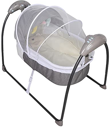 Elektrische Babywiege Babybett Schaukel, Baby Wiege, Automatische Babywippen und -schaukeln, Smart bluetooth, 30-Grad-Schaukel, 3 Stufen von Timing, bis zu 18kg, 92.00x60.00x72.00cm (Grau)