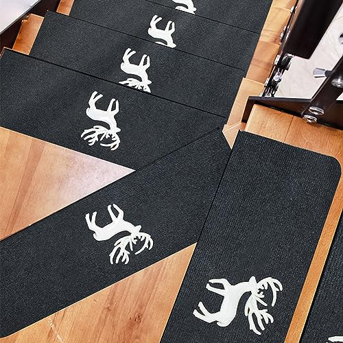 Leuchtende Teppich-Treppenstufen Matten 5 Stück Stufenmatten Innen Treppenteppich mit Selbstklebend Rutschfest Boden Treppe Teppiche Waschbare Stufenteppich für Kinder Älteste und Haustiere P 55x22cm