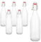gouveo Lot de 6 bouteilles en verre 1000 ml avec bouchon mécanique – Bouteille à bouchon mécanique 1 l à remplir – Bouteille à bouchon mécanique pour eau, limonade, jus et spiritueux