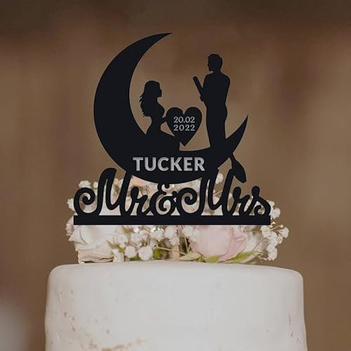To The Moon And Back Gondola Cake Topper Mr Mrs Wedding Star Love You, For Personalized Novelty Acylic Cake Decoration Celebration